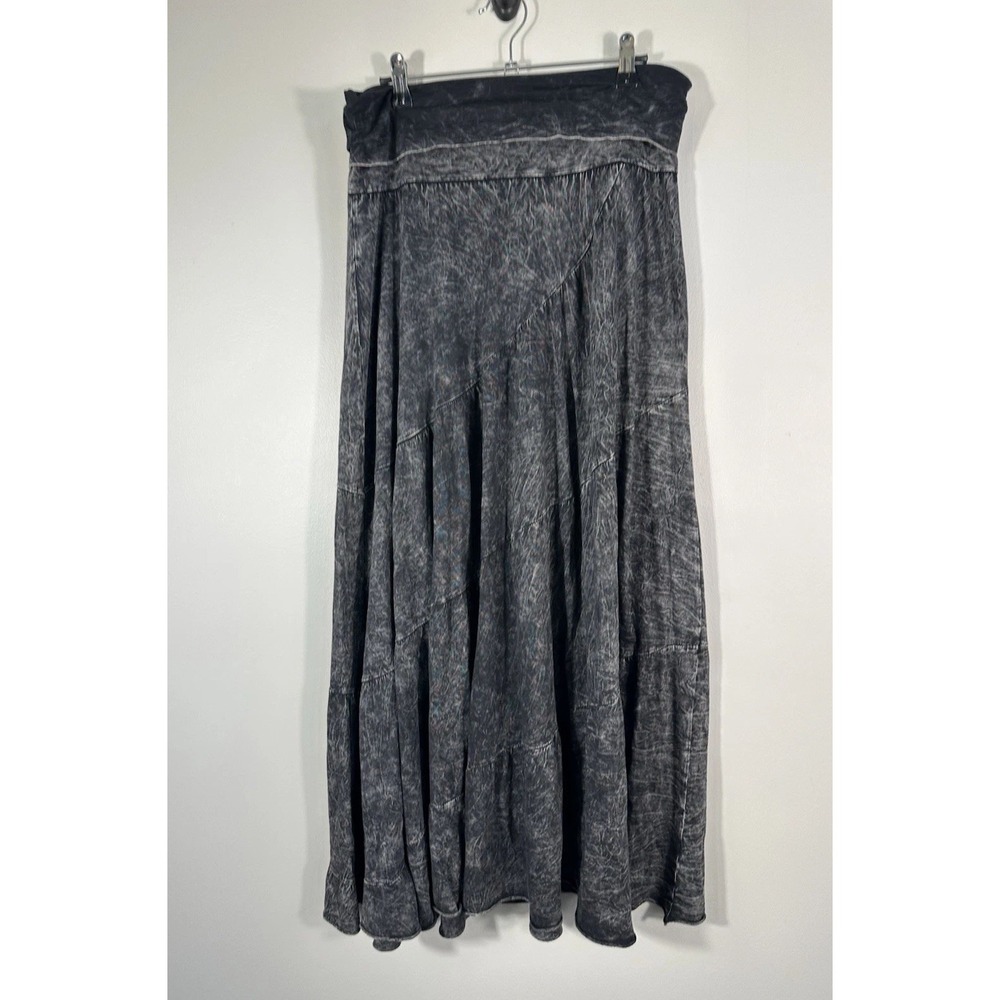Red Tail Skirt Womens Large Black Acid Washed Maxi Tiered Fold Over Waist Y2K